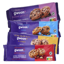 g'woon chocolate, triple chocolate, rainbow chocolate of white chocolate & cranberry cookies